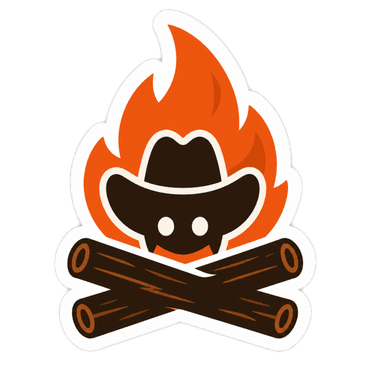 Campfire logo: a campfire wearing a cowboy hat